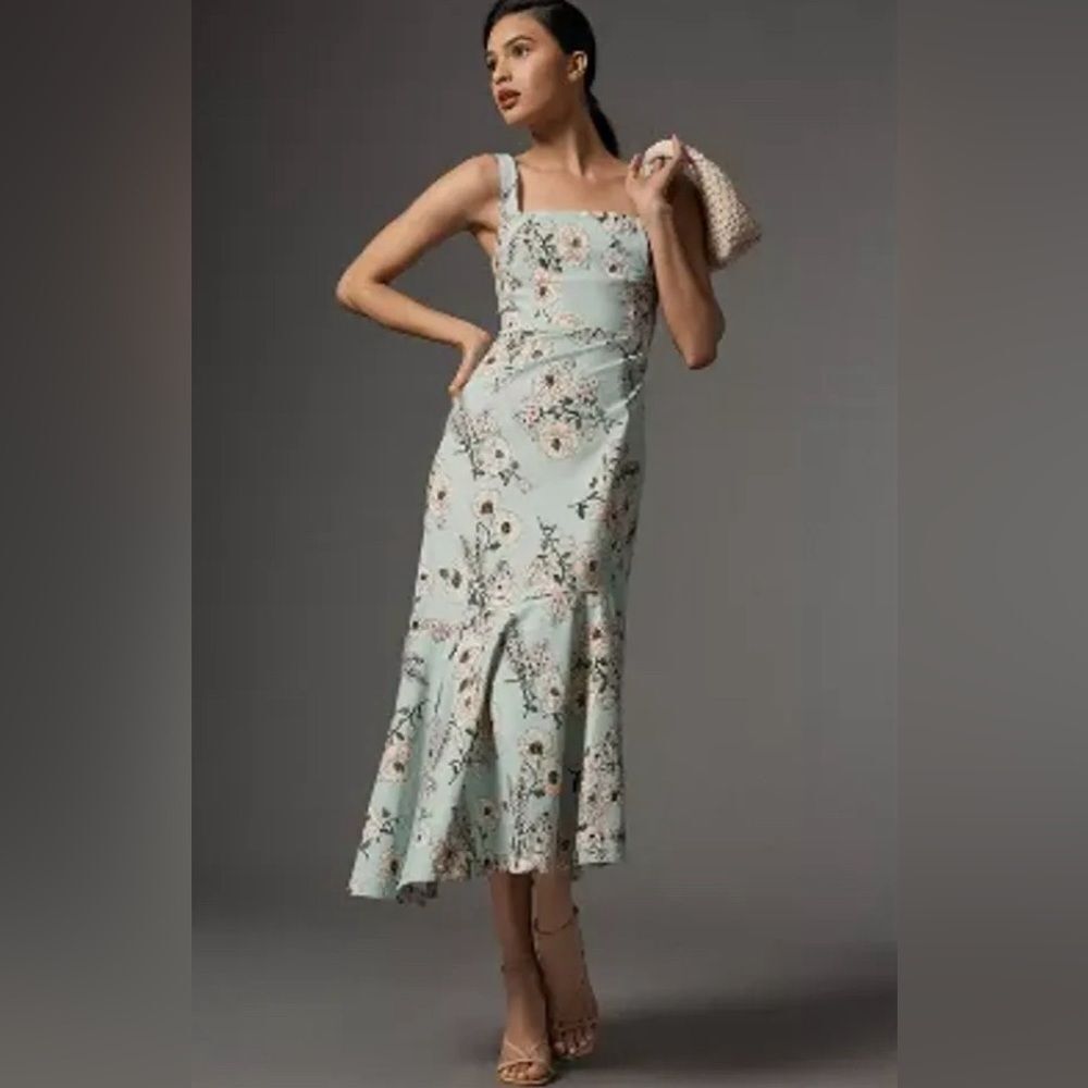 By Anthropologie The Ariana Square-Neck Asymmetrical Ruffle-Hem Dress Medium